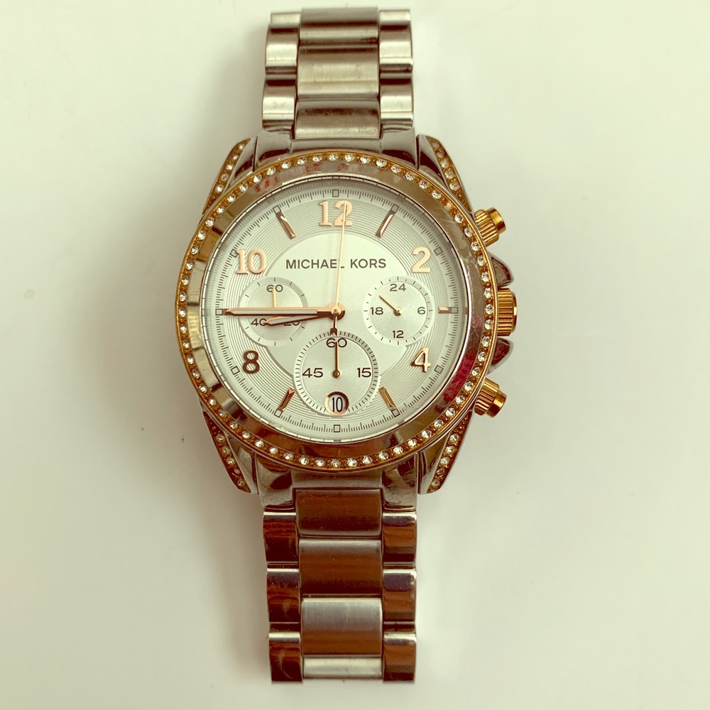 Michael Kors Silver and Rose Gold Crystal Watch